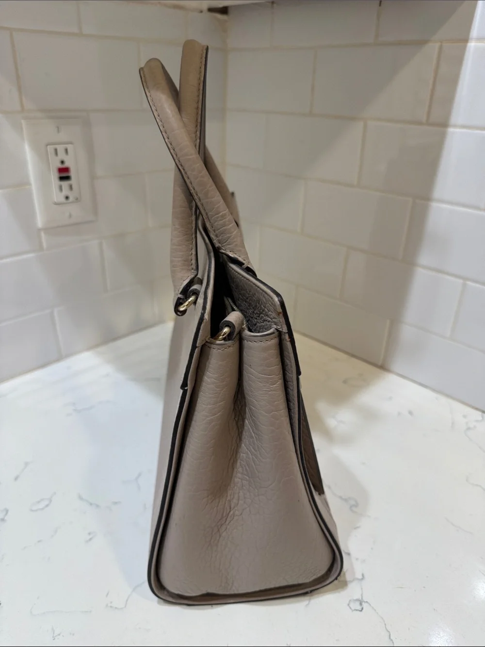kate spade Taupe Perri Lane Perforated Leather Satchel with Gold Hardware